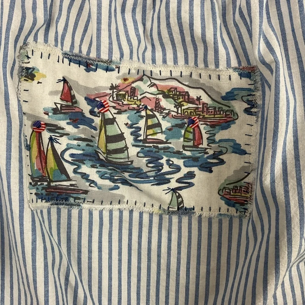 Candalite Petite Striped Off-Shoulder Tunic Top Nautical Print Tie Sleeve Sz XLP - Picture 5 of 6